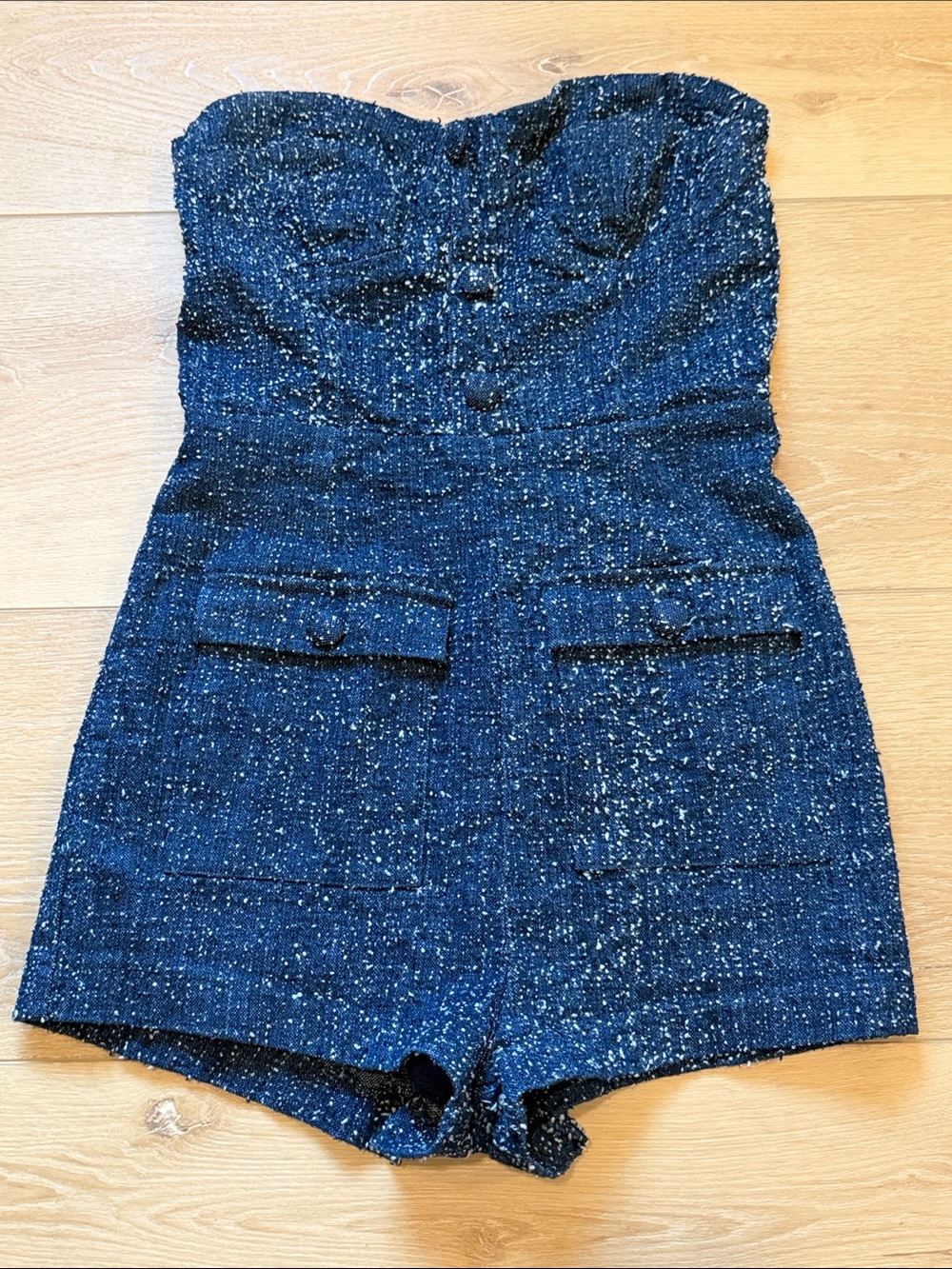 Storia / Red Dress Boutique Navy Tweed Strapless Romper